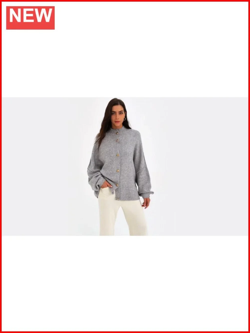 Oversized Cardigan Sweater Women Button Down Crew Neck Long Sleeve Knit